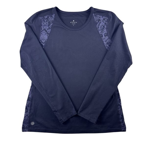 Athleta Spotlight Long Sleeve Active Top Size Large Black Gray Filigree - Picture 1 of 11